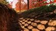 © Andy - Excavated dirt trench with orange safety fence and dappled sunlight patterns