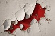 © Kui - A white plaster wall with cracked pieces revealing a vibrant red layer beneath.