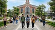 © Ferdi - Happy university students walking and talking on college campus