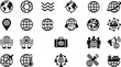 © Afroja - Global business and worldwide network vector glyph icons set representing communication logistics internet commerce geography travel