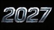 © wilson - Futuristic metallic silver 2027 new year number with glowing blue circuit lines on solid black background for modern new year technology celebration concept