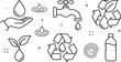 © MD - Water conservation and recycling line icon set with ecology tap faucet drop hand sprout plastic bottle eco cycle vector