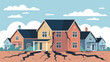 © Maria - Earthquake natural disaster illustration showing severe cracks in the ground and damaged residential houses in a neighborhood.