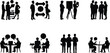 © Mim - Business meeting silhouette icon set featuring teamwork discussion presentation negotiation and office collaboration vector collection