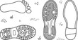 © vector design  - Shoe sole print tracks vector line art set featuring single barefoot imprint boot tread sneaker and dress shoe