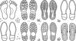 © vector design  - Shoe footprint sole tracks vector line icons set featuring barefoot prints boots sneakers dress shoes and flip flops