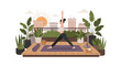 © jidan - Woman practicing yoga on urban balcony at sunrise