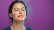 © LarisaM - Minimal portrait of a peaceful young woman with closed eyes against a vibrant pink background. Calm expression symbolizes mindfulness, meditation, inner balance, relaxation and emotional wellness.