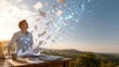 © Amar Apri - Professional workspace with documents transforming into an abstract AI data network above a desk, blending digital automation and productivity, warm sunlight, copy space, innovation concept