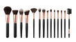 © Muhammad - Professional makeup brush set with black handles and rose gold ferrules isolated on white background