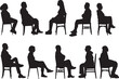 © Curto - vector, side view of silhouette of a  group of women a and men sitting on chair