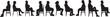 © Curto - vector, side view of line of silhouette of a  group of women a and men sitting on chair