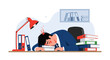© Ahmad - Exhausted businessman sleeps on a pile of documents at his desk, suffering from extreme work stress and burnout.