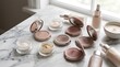 © Canvas Studio - Set of luxury cosmetic makeup products and blush palettes on a marble surface. easy eyeshadow looks