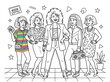 © mannan design - 80's Ladies coloring page on an isolated white background. Generated with AI