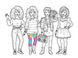 © mannan design - 80's Ladies coloring page on an isolated white background. Generated with AI