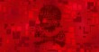 © vectorfusionart - Binary digits cascading, tiles jittering, skull-and-crossbones glyph emerging in security warning
