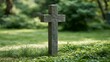 © heerim studio - Stone Cross Monument Stand in Peaceful Green Graveyard Setting