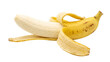 © ATIQULISLAM - Peeled ripe banana fruit isolated on transparent background for healthy snack recipes or tropical food photography themes showing delicious creamy yellow texture and skin