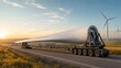 © Рудой Максим - Transporting a large wind turbine blade on a highway during sunset near wind farms