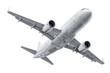 © Bright Stock - Airplane flying bottom view isolated PNG, white commercial passenger jetliner in flight on transparent background, aviation travel concept