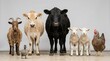 © Lovely - A diverse group of farm animals including a cow goat sheep and chicken standing together against a plain background
