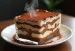© Yaroslava - Layered Tiramisu Dessert Elegantly Presented in Glass Casserole Dish with Cocoa Dusting