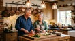 © Avijit - Happy senior couple cooking together in cozy modern kitchen, chopping fresh vegetables on wooden cutting board, preparing healthy homemade meal, retirement lifestyle, mature love, domestic bliss