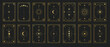 ©  Arise Leo - Celestial boho gold frames collection, dividers. Esoteric deco border. Elegant thin lines, moon crescent, sun, stars decorations. Tarot card template, occult design set