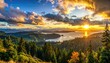 © Jaw - Breathtaking sunset over a lush, mountainous coastline with a tranquil bay.