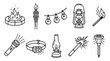 © restu - A collection of hand drawn light source icons including fire and electric lamps.