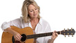 © jeremy - Happy Mature Woman Playing Acoustic Guitar Isolated on Transparent Background