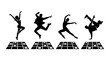 © MR - Dynamic Dance Silhouettes, Four Styles, Energetic Movement, Black Vector Art