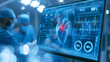 © MuhammadWaqas - Futuristic medical monitor displaying a 3D holographic digital heart scan in an operating room