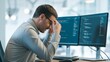 © TensorSpark - Stressed developer with glasses at dual screen, reading code and facing software bug, symbolizing debugging pressure, error fixing, and problem solving.