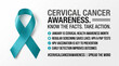 © Adi - Teal awareness ribbon with informational text about cervical cancer prevention, suitable for medical campaigns, healthcare education and public outreach