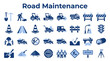 © Iconique Studio - Road maintenance and construction site icons set featuring heavy machinery laborers and traffic safety equipment for infrastructure development projects