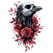 © Aoey - Black Bird with Roses in Geometric Low Poly Style Artwork