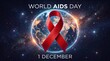 © mama - World AIDS Day Red Ribbon Over Earth Global Awareness.