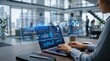 © DDavid - Businessman working on laptop with financial analytics dashboard, market performance graphs and global sales data visualization, corporate strategy planning and economic growth ...