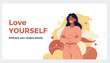 © EmilyGrace - Confident young woman smiles warmly with her arms crossed under a positive message encouraging self love and body positivity.