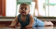 © Marco - Cute adorable happy baby boy toddler infant at home learning to crawl
