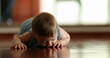 © Marco - Cute baby boy at home learning to crawl adorable infant toddler discovering the world
