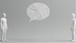 © YiuCheung - Two figures face each other, a marble speech bubble hovers between them.