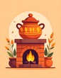 © Darmono - Traditional Mexican clay pot with cactus and flame.