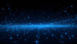 © Sakib - Abstract glowing blue digital perspective grid with floating light particles. Futuristic cyber technology data background for modern network presentations. High tech computational space illustration.