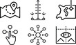 © MDHOMAYON - Mapping and data visualization icons including location markers network connections and eye tracking concepts for spatial analysis and user research.