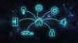 © Photo Bazar - Smart home automation network with glowing neon icons, futuristic internet of things technology concept, connected domestic devices on space background