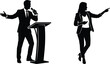 © MstMahurun - Business public speaker and presenter silhouette vector set with podium microphone and pointing gesture
