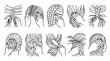© UNMU - A collection of hand drawn illustrations showing various hair styling techniques and braiding steps.